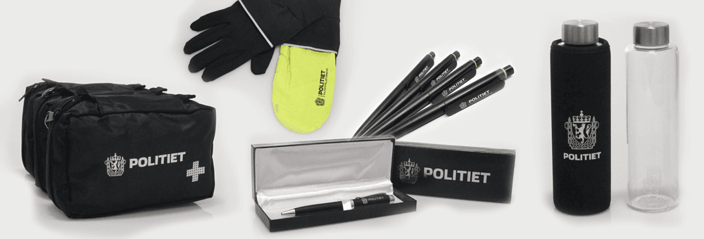 Et utvalg av politiets profilartikkelsortiment