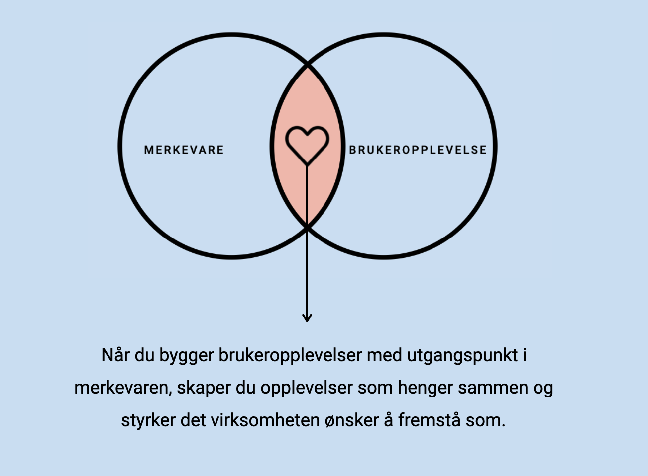 Illustrasjon som viser merkevare i en sirkel og brukekropplevelse i en annen. I midten møtes dem og overlapper.