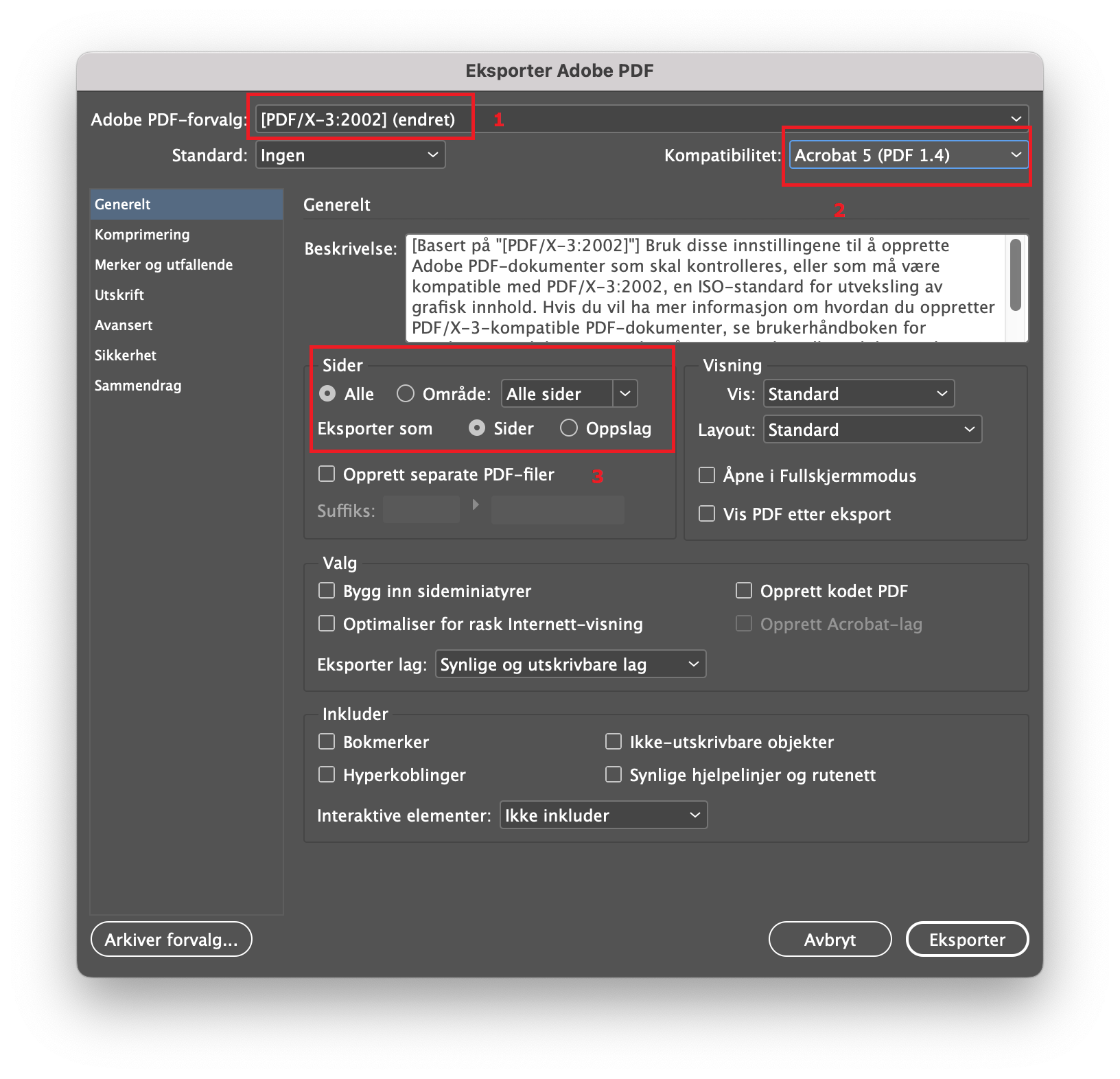 Innstillinger PDF