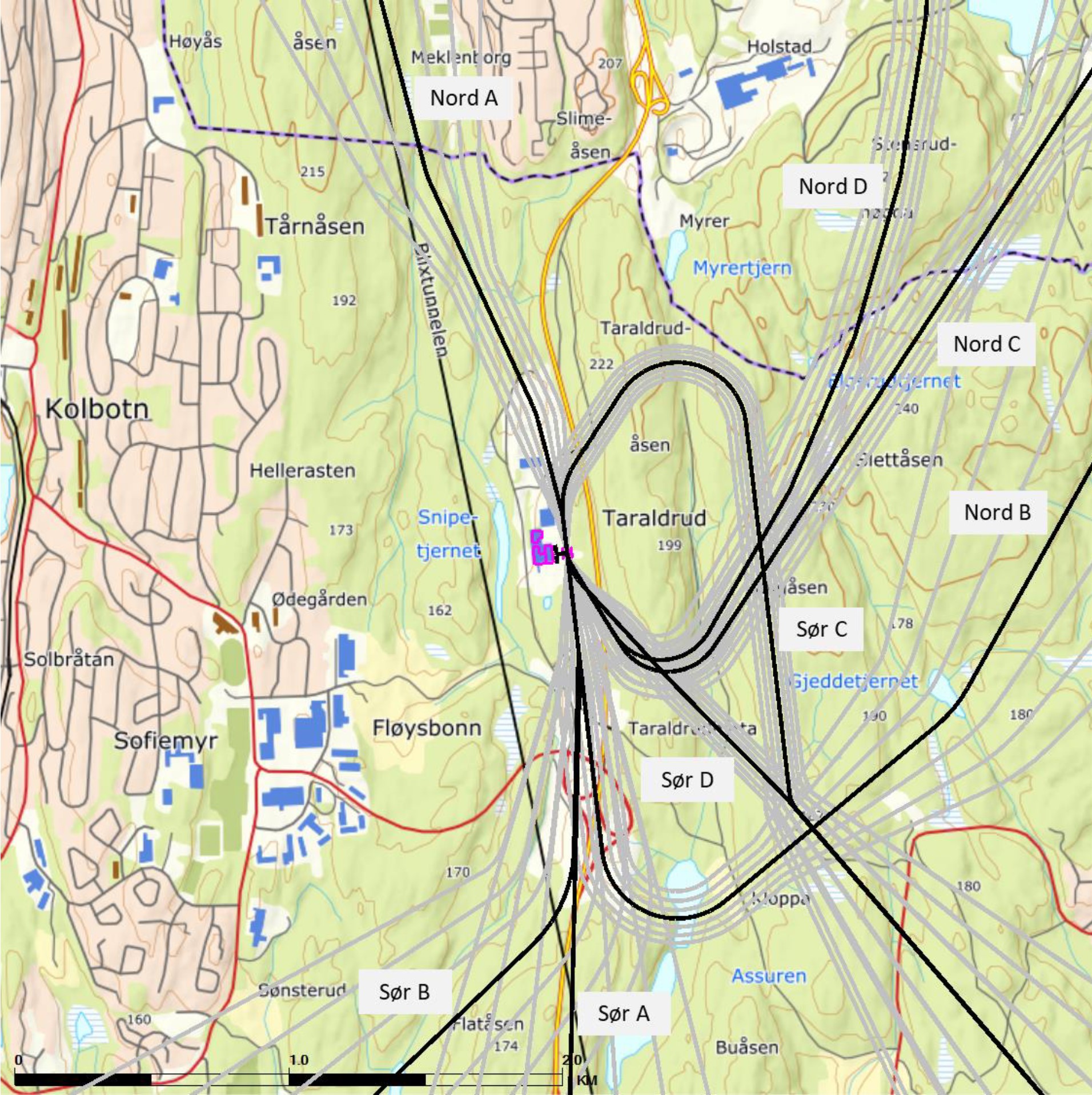 Bilde av kart som viser helikoptertraséer