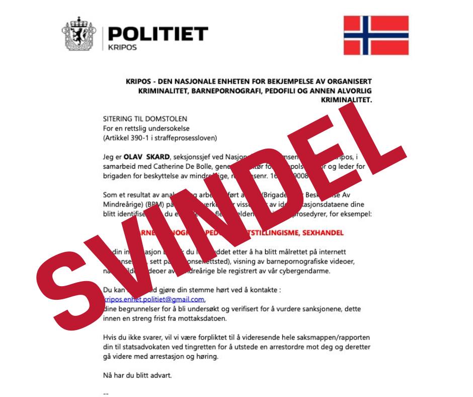 Eksempel svindel på e-post